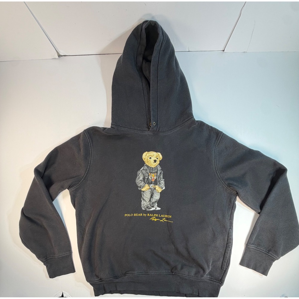 Polo Ralph Lauren Polo Bear Hoodie Black Biker Bear Graphic Sweatshirt Large